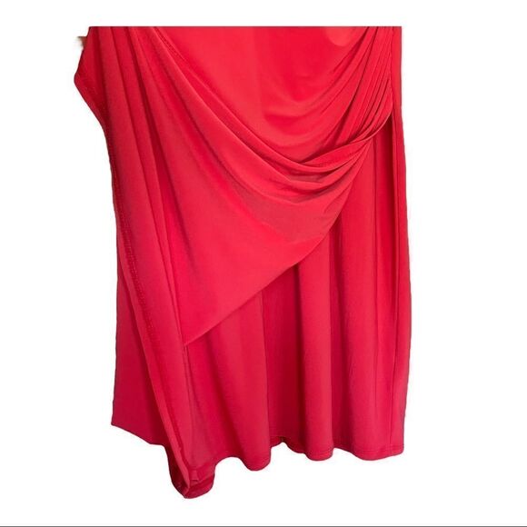 LAUREN Ralph Lauren Dress Sleeveless Jersey Red Ruched Faux Wrap Womens 14 - Picture 5 of 10